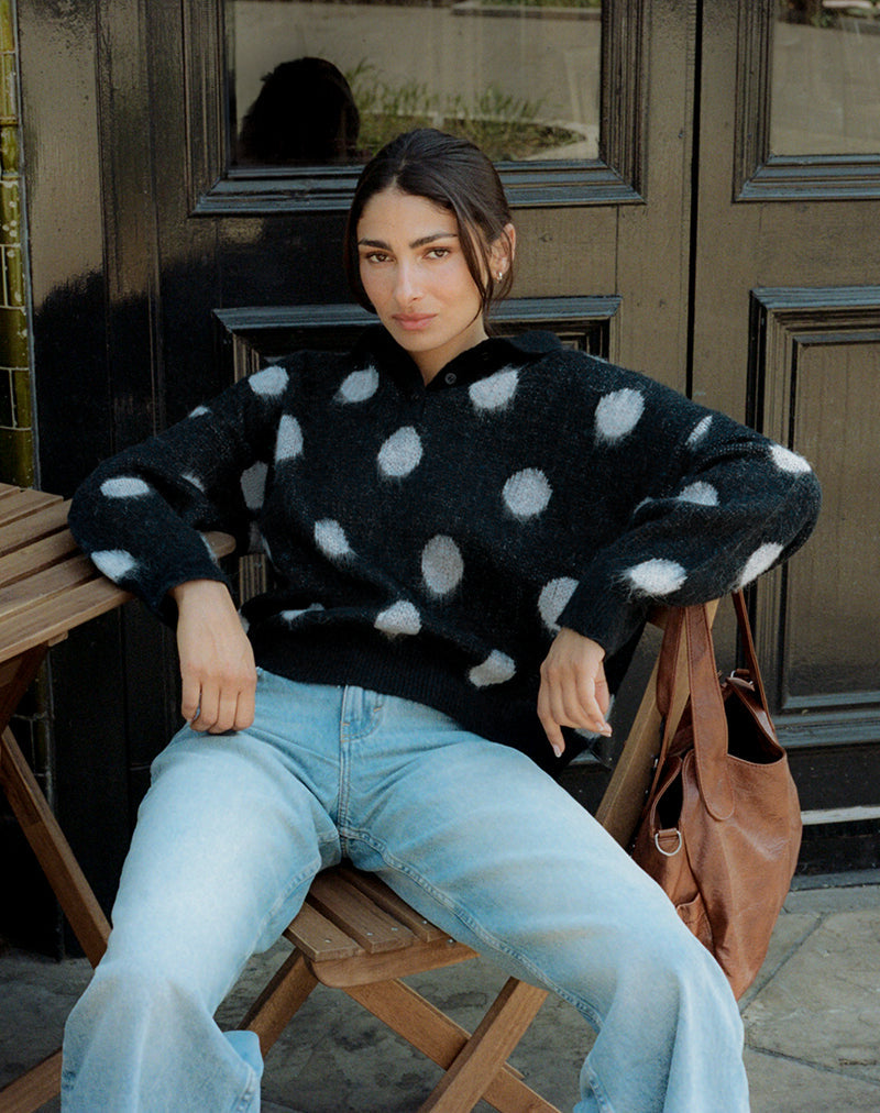 Tamika Übergroßer Pullover in Polka Schwarz