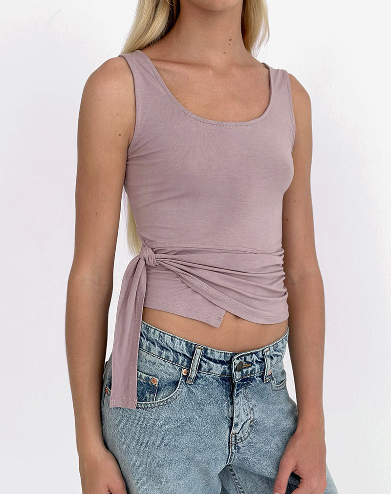 Image of Tanzy Tie Top in Jersey Dusty Mauve