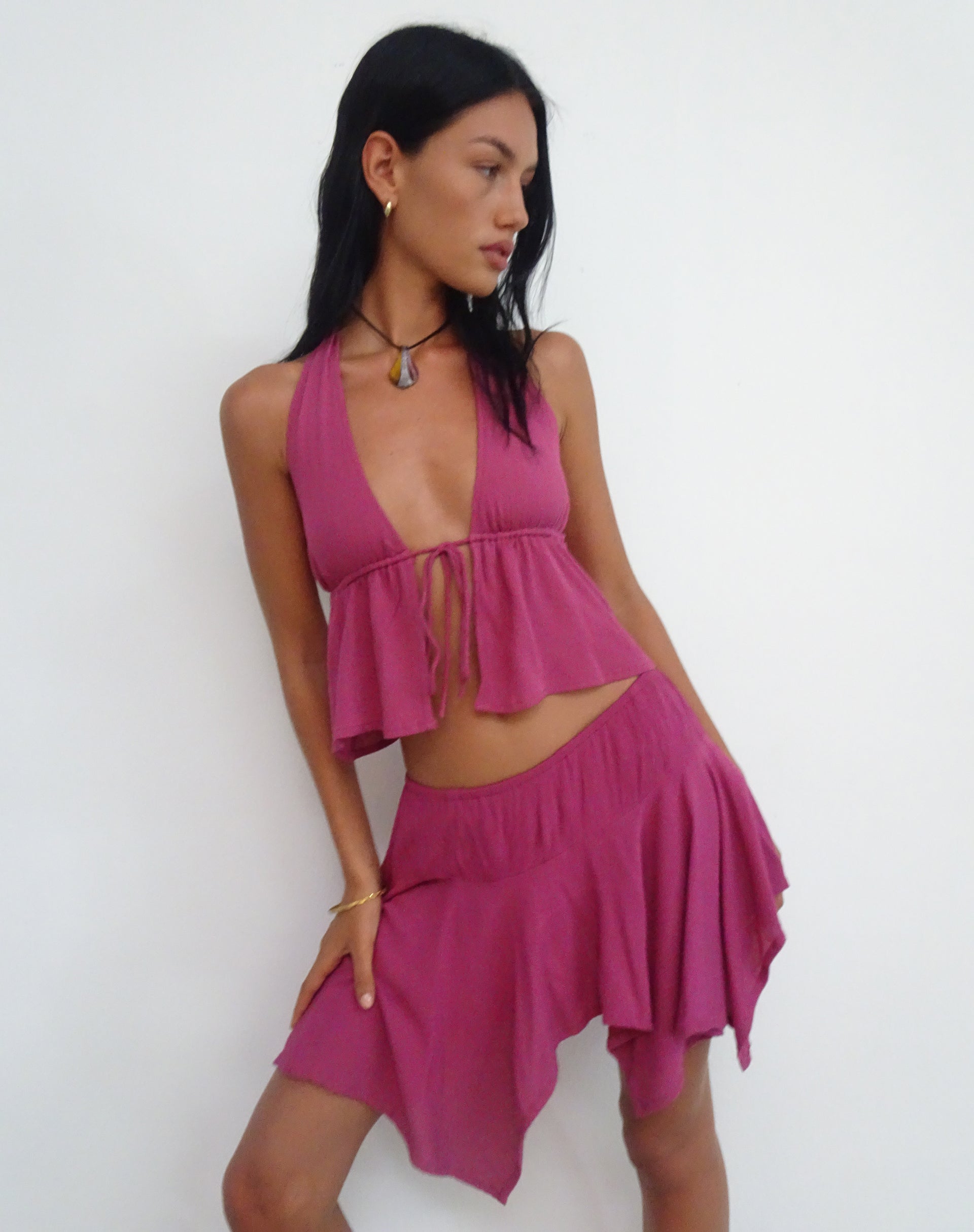 Bild von Daco Wasserfall Minirock in Rose Crinkle