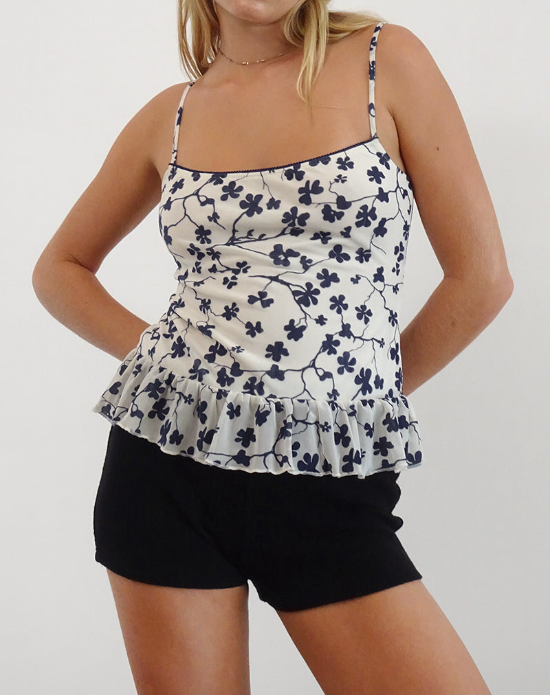 Tarkam Top in Grunge Floral Flock Creme