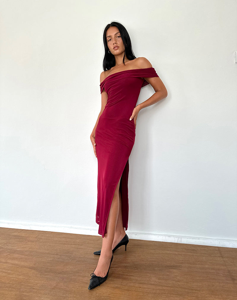 Image of Tarna Bardot Maxikleid aus Mesh Burgundy