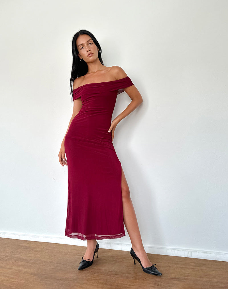 Image of Tarna Bardot Maxikleid aus Mesh Burgundy