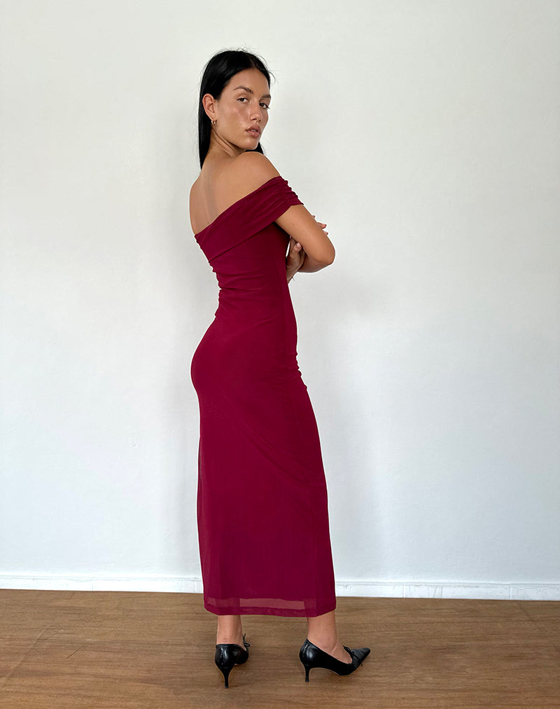 Tarna Bardot Maxikleid aus Mesh Burgundy