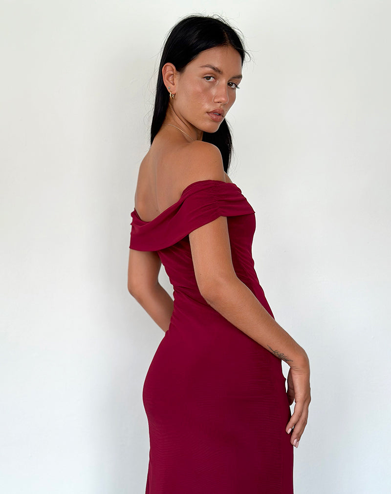 Image of Tarna Bardot Maxikleid aus Mesh Burgundy
