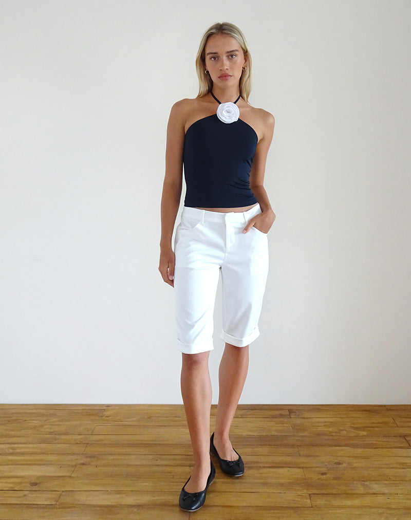 Image of Tarrina Neckholder-Top in Dunkelmarine mit weißer Rosette