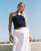 Image of Tarrina Neckholder-Top in Dunkelmarine mit weißer Rosette