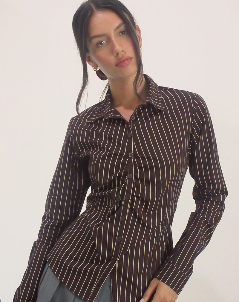 Image of Tarsi Hemd in Mono Nadelstreifen Chocolate