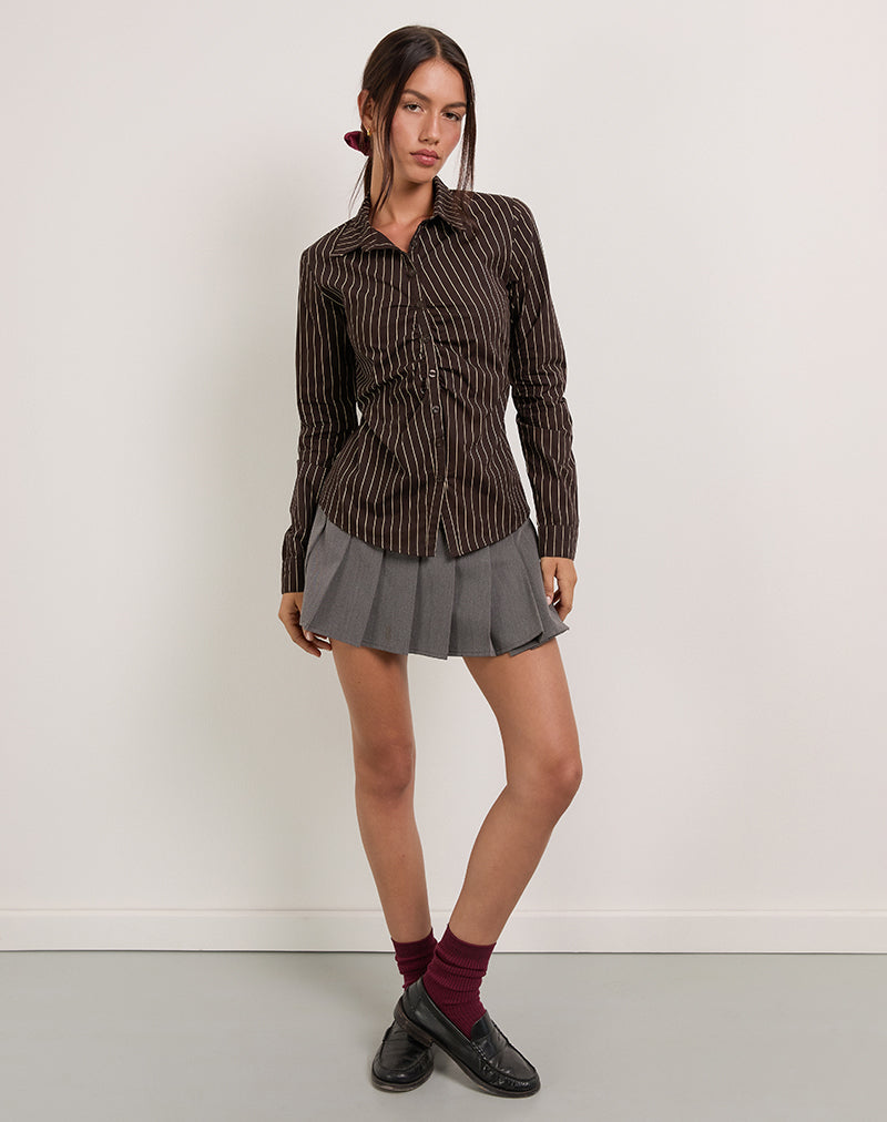 Image of Tarsi Hemd in Mono Nadelstreifen Chocolate