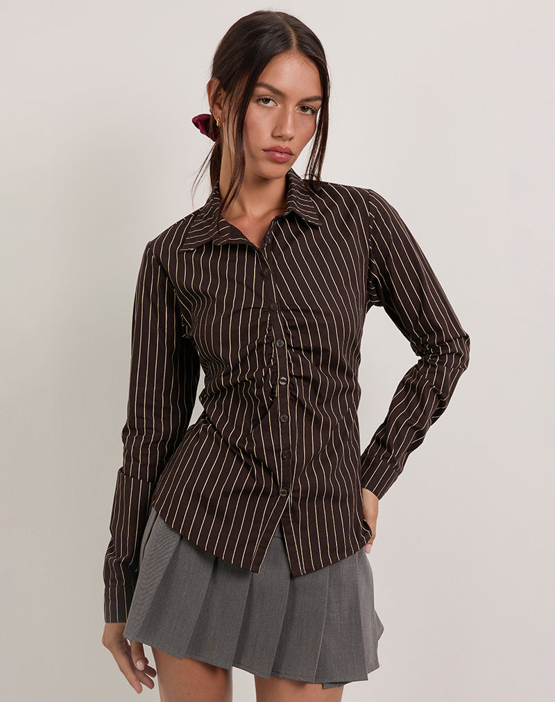 Image of Tarsi Hemd in Mono Nadelstreifen Chocolate