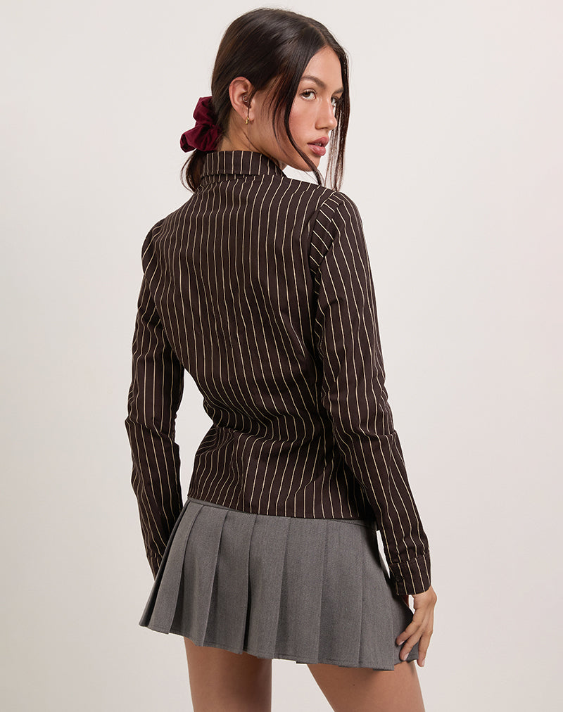 Image of Tarsi Hemd in Mono Nadelstreifen Chocolate
