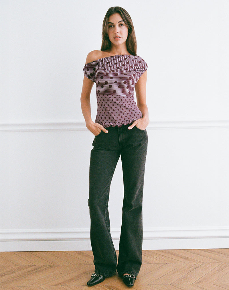 Bild von Tarya Asymmetrisches Top in Streifen Polka Pflaume