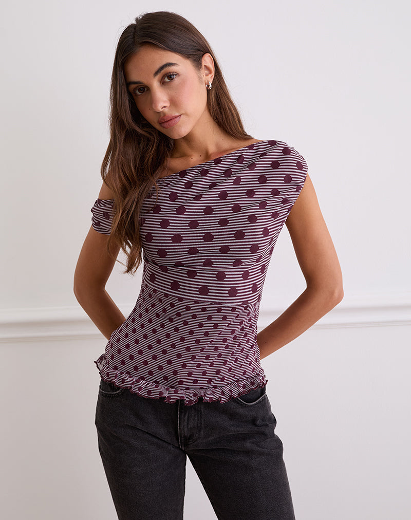 Bild von Tarya Asymmetrisches Top in Streifen Polka Pflaume