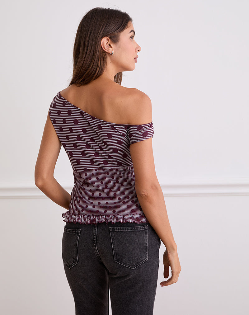Bild von Tarya Asymmetrisches Top in Streifen Polka Pflaume
