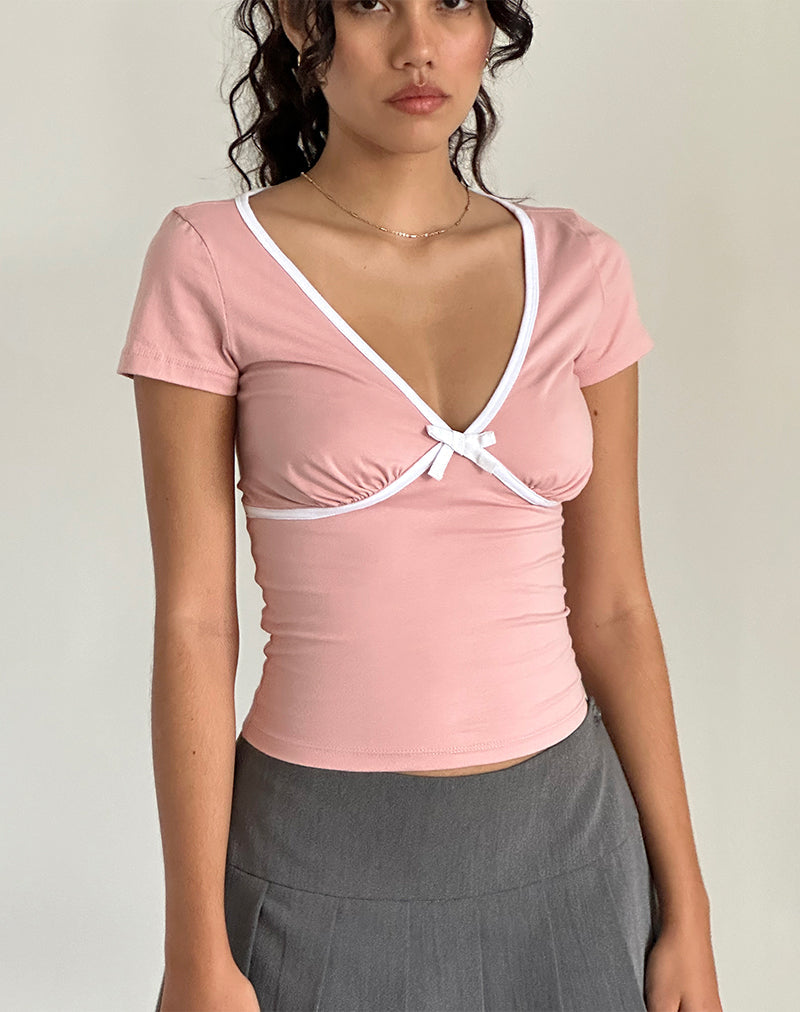 Tasina Top in Pink Lady mit weißer Bindung
