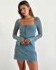Image of Tatyana Minikleid in Grunge Floral Blau Grau