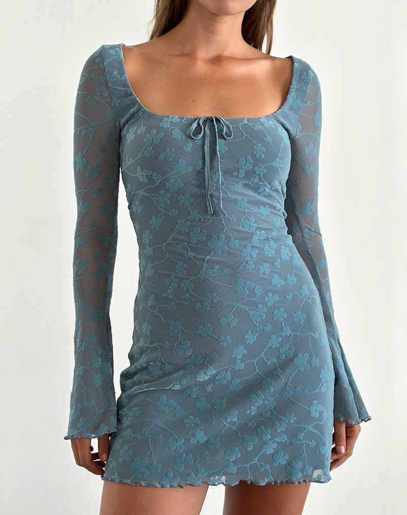Image of Tatyana Minikleid in Grunge Floral Blau Grau