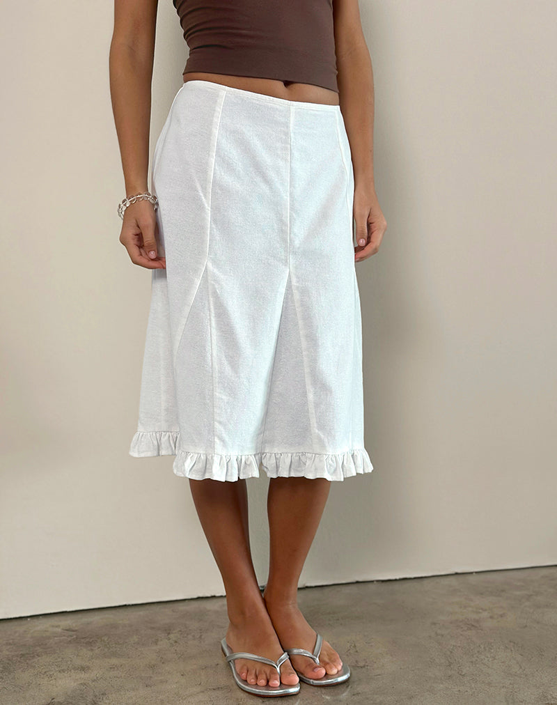 Image of Tausi Plissierter Midirock aus Leinen in Off White