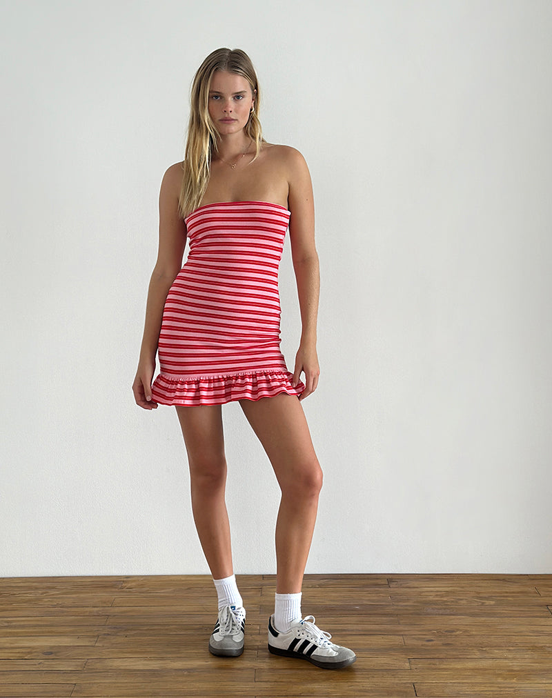 Tav Mini Jersey-Kleid in gestreiftem Rosa und Rot