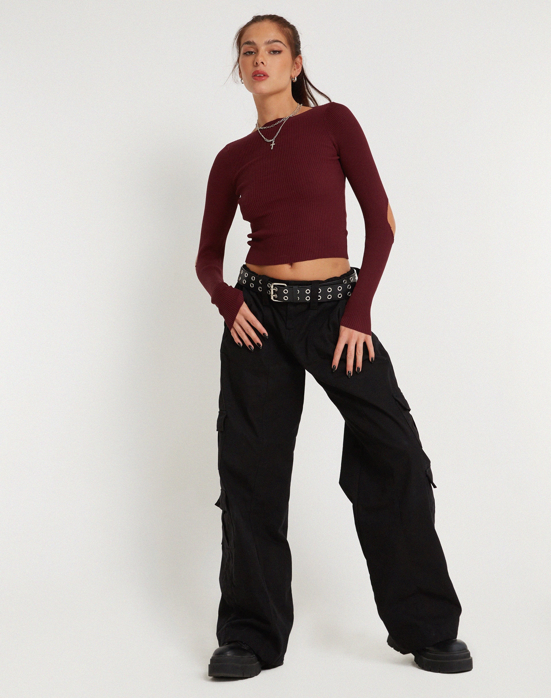 Image of Tayon Langärmeliges Crop Top in Marron