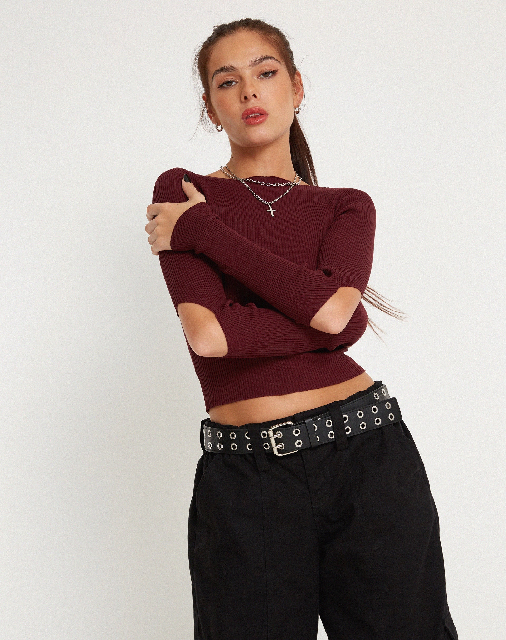 Image of Tayon Langärmeliges Crop Top in Marron