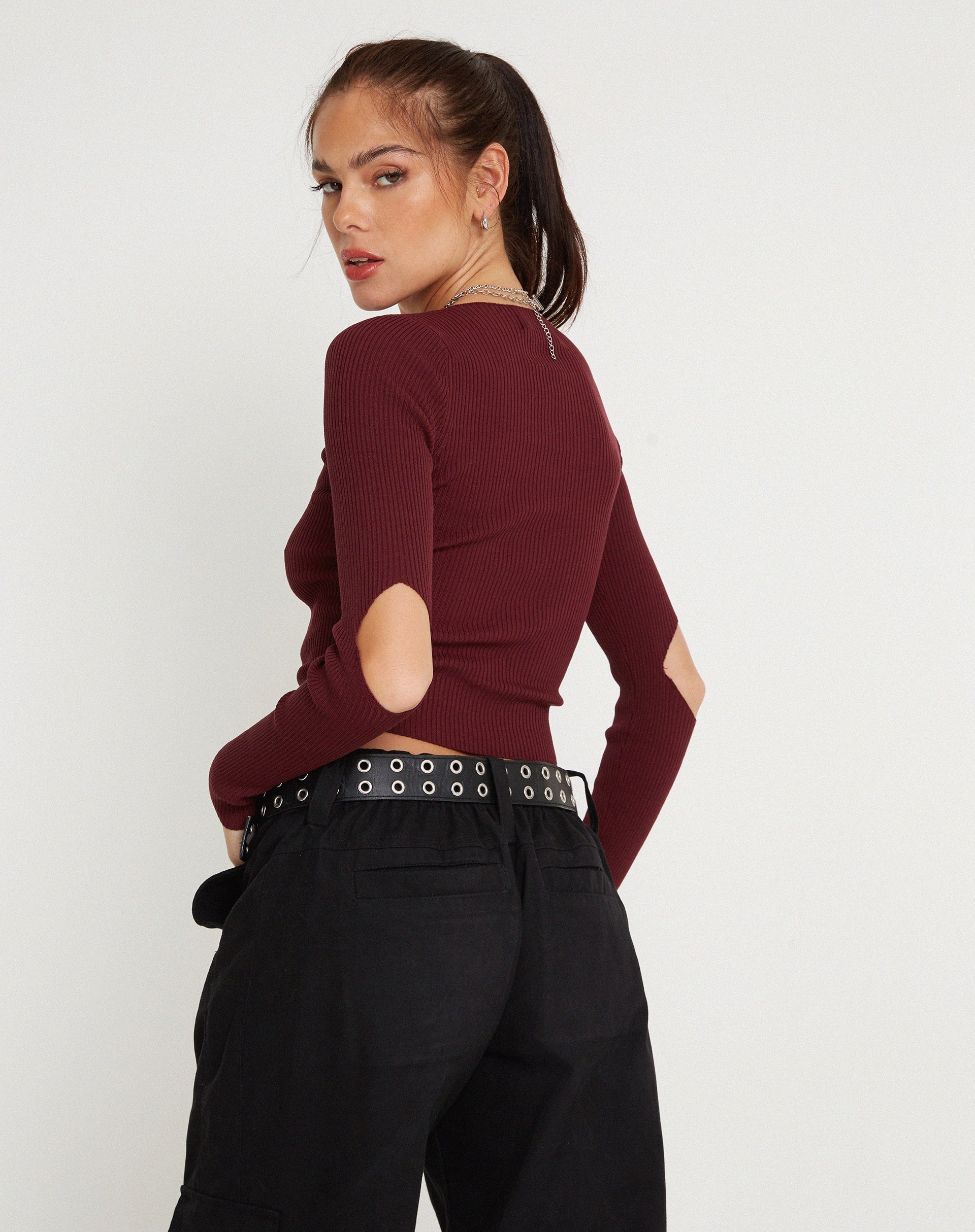 Image of Tayon Langärmeliges Crop Top in Marron