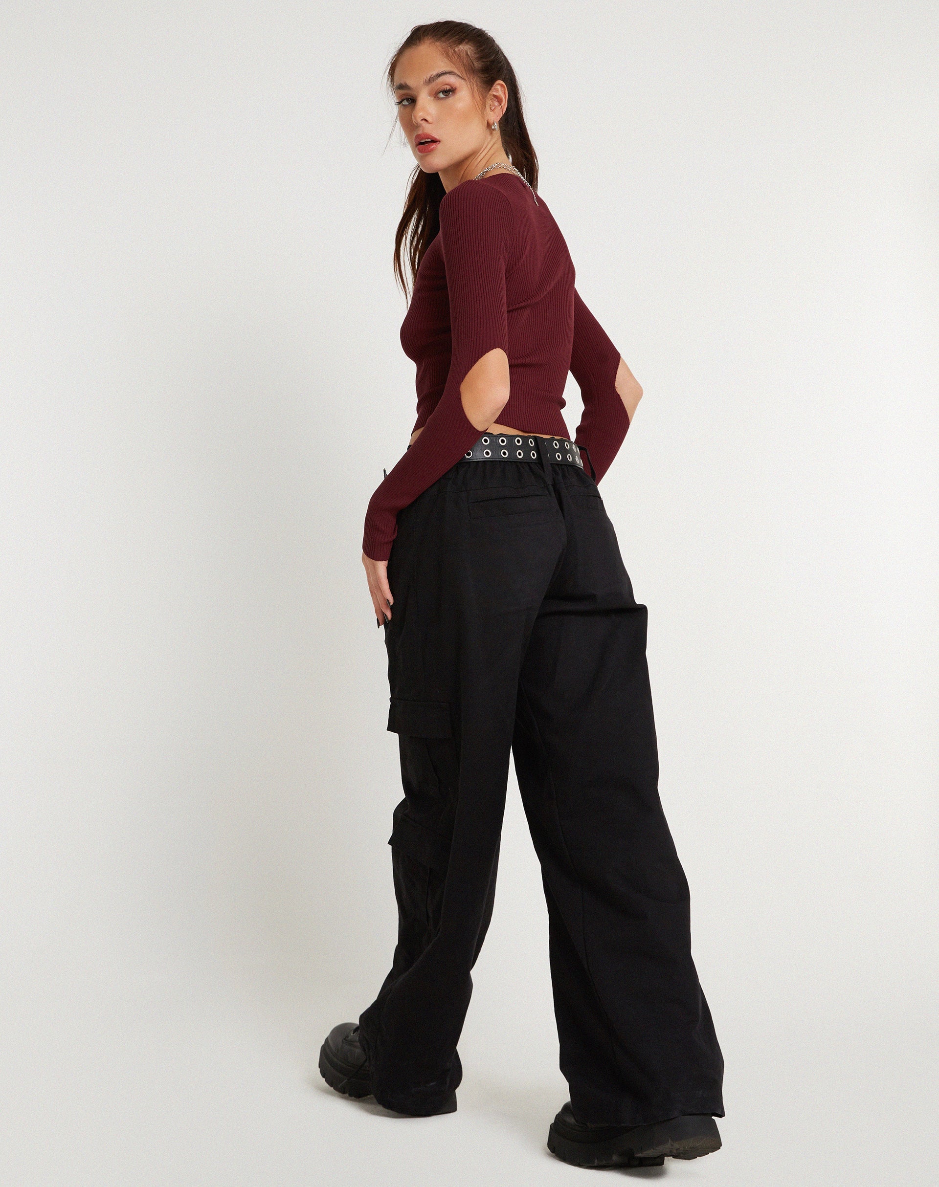 Image of Tayon Langärmeliges Crop Top in Marron