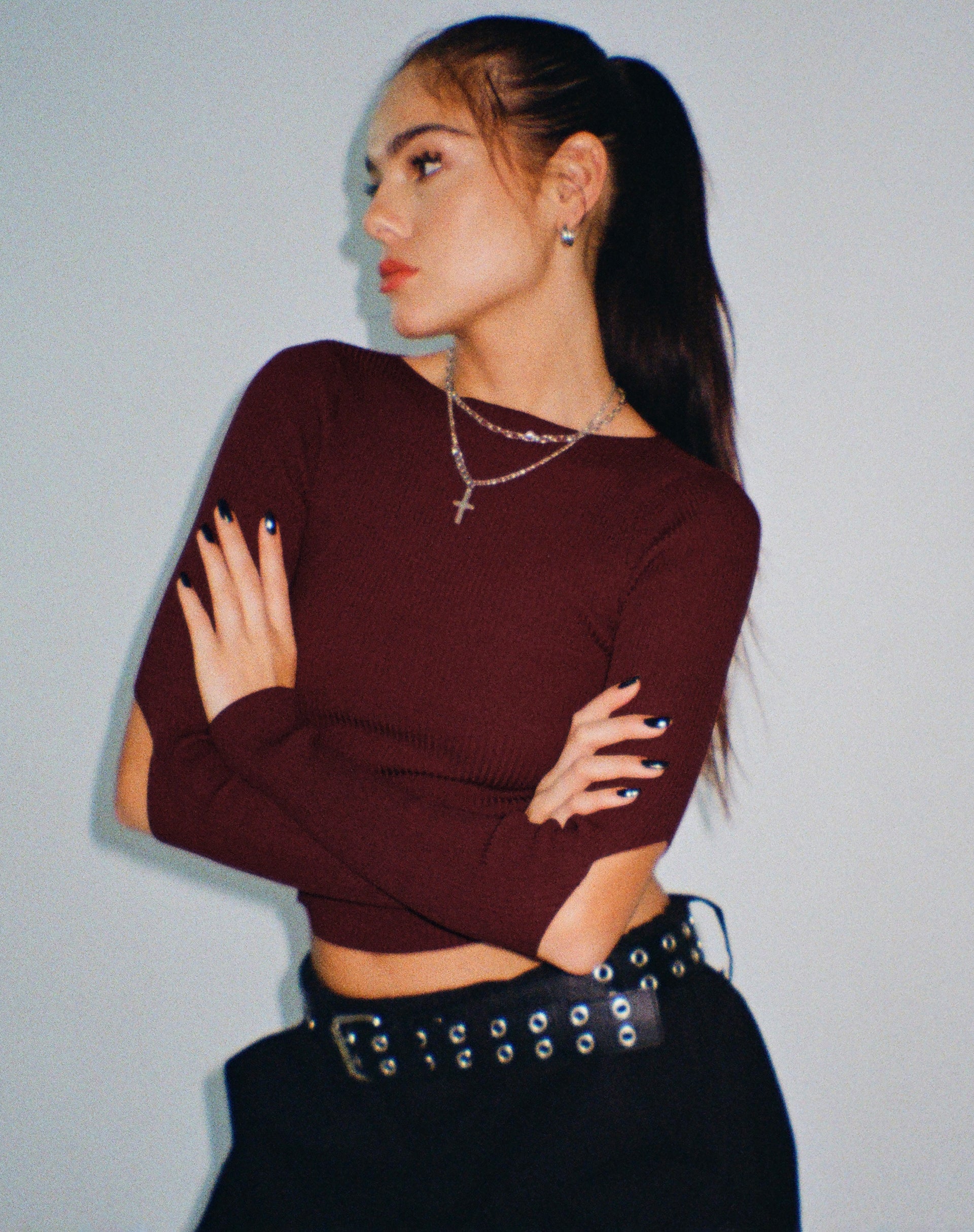 Image of Tayon Langärmeliges Crop Top in Marron