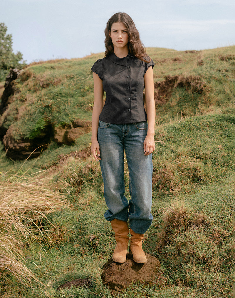 Telese asymmetrisches Hemd in Dunkelgrau mit Nadelstreifen