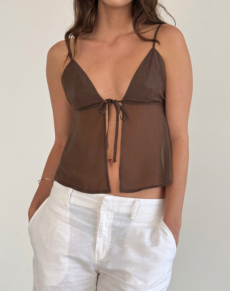 Image of Tezza Cami Top aus braunem Glitzerchiffon