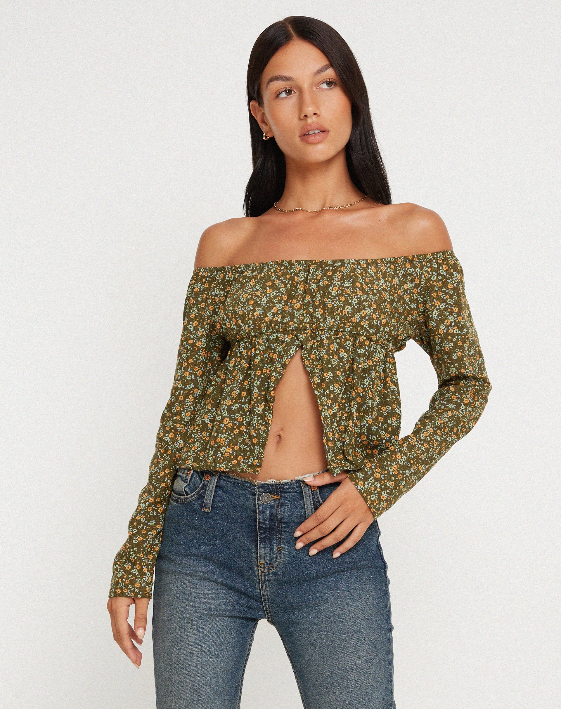 Bild von THENA TOP GRUNGEY FLORAL KHAKI