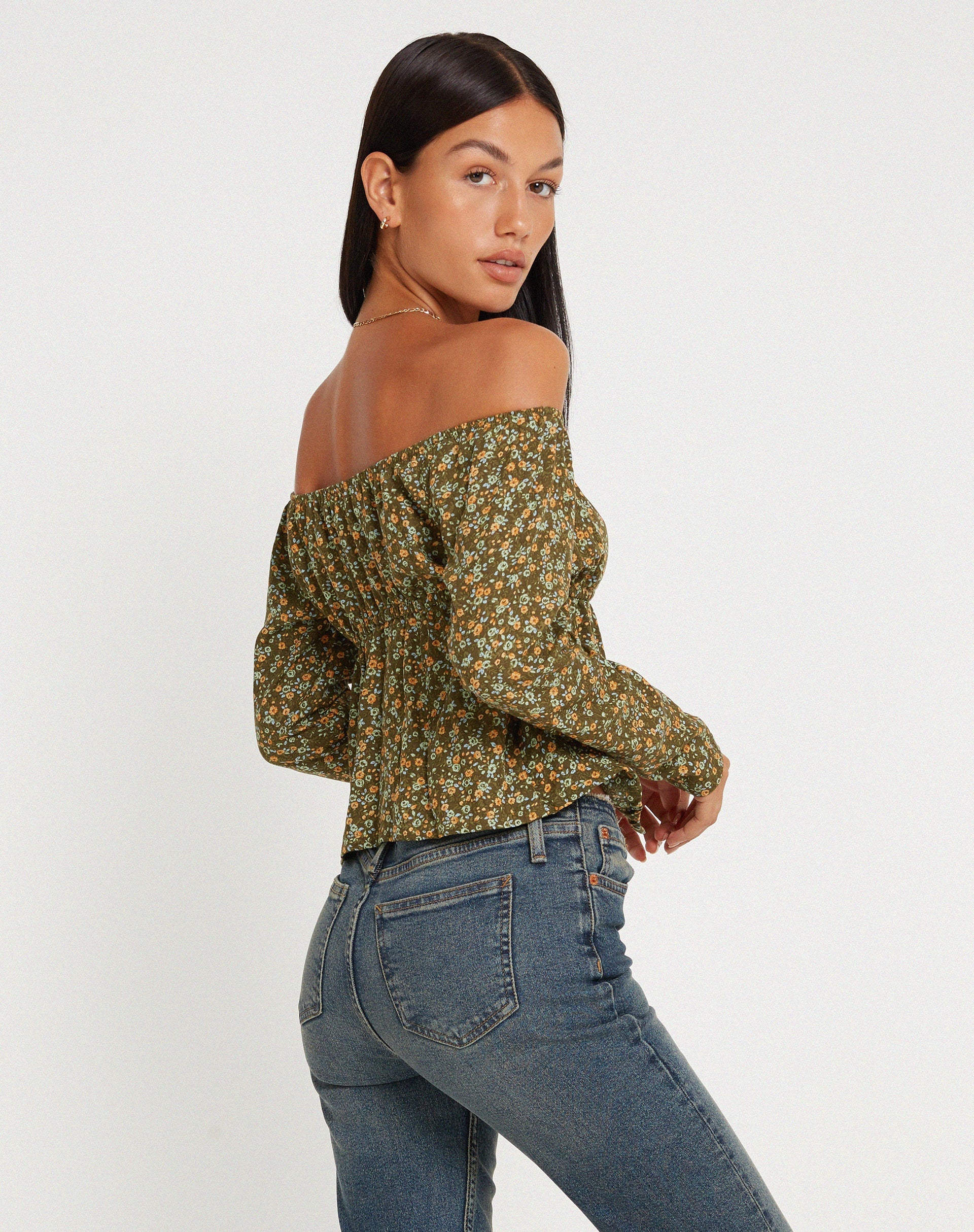 Bild von THENA TOP GRUNGEY FLORAL KHAKI