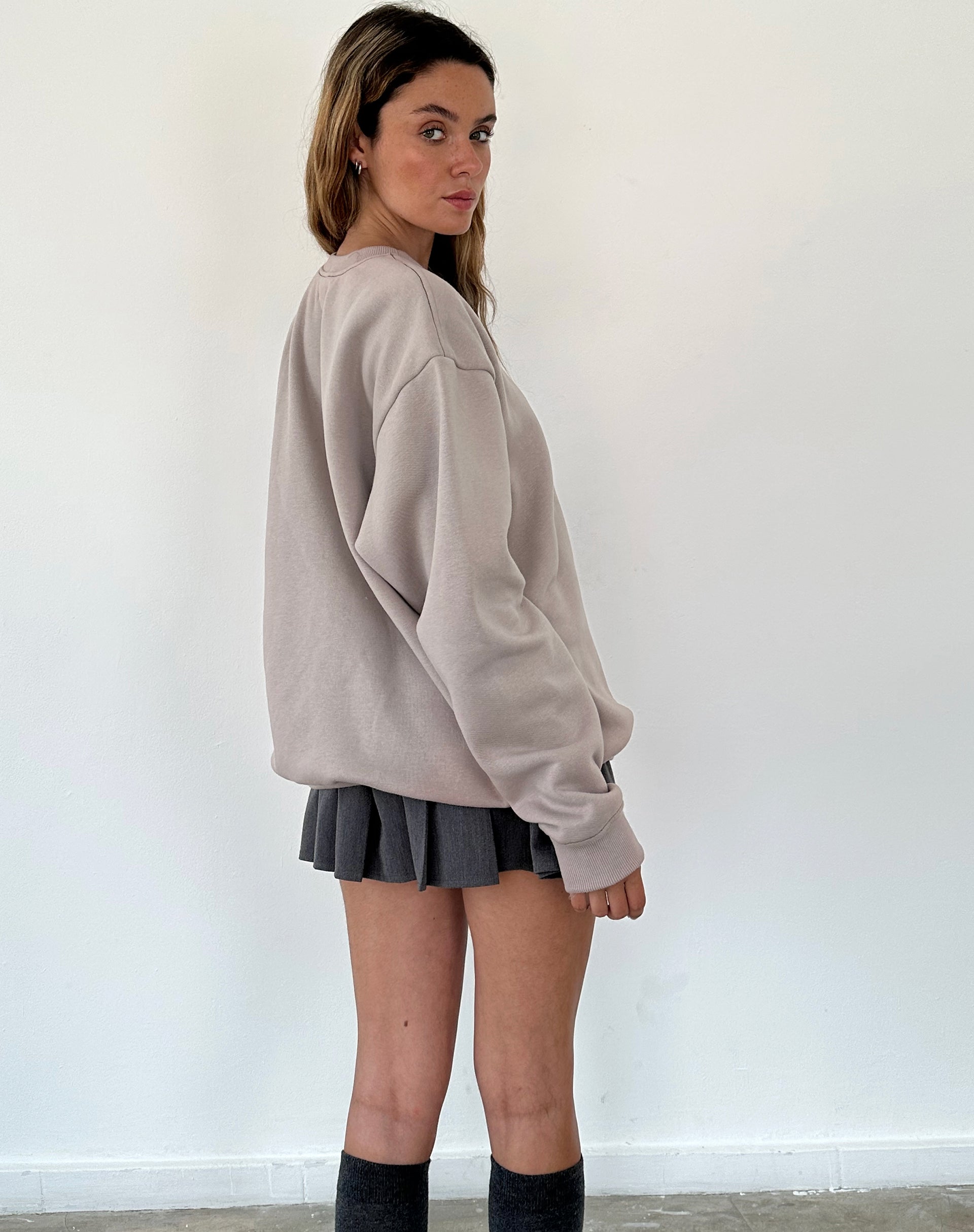 Image of Tillie Sweatshirt in Pilz mit brauner Motel-Stickerei