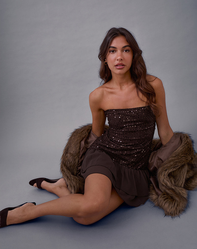 Image of Tinosa Corset Dress in Ruffle Sequin Brown