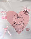  Weiß mit Love Bunny Druck und Stickerei