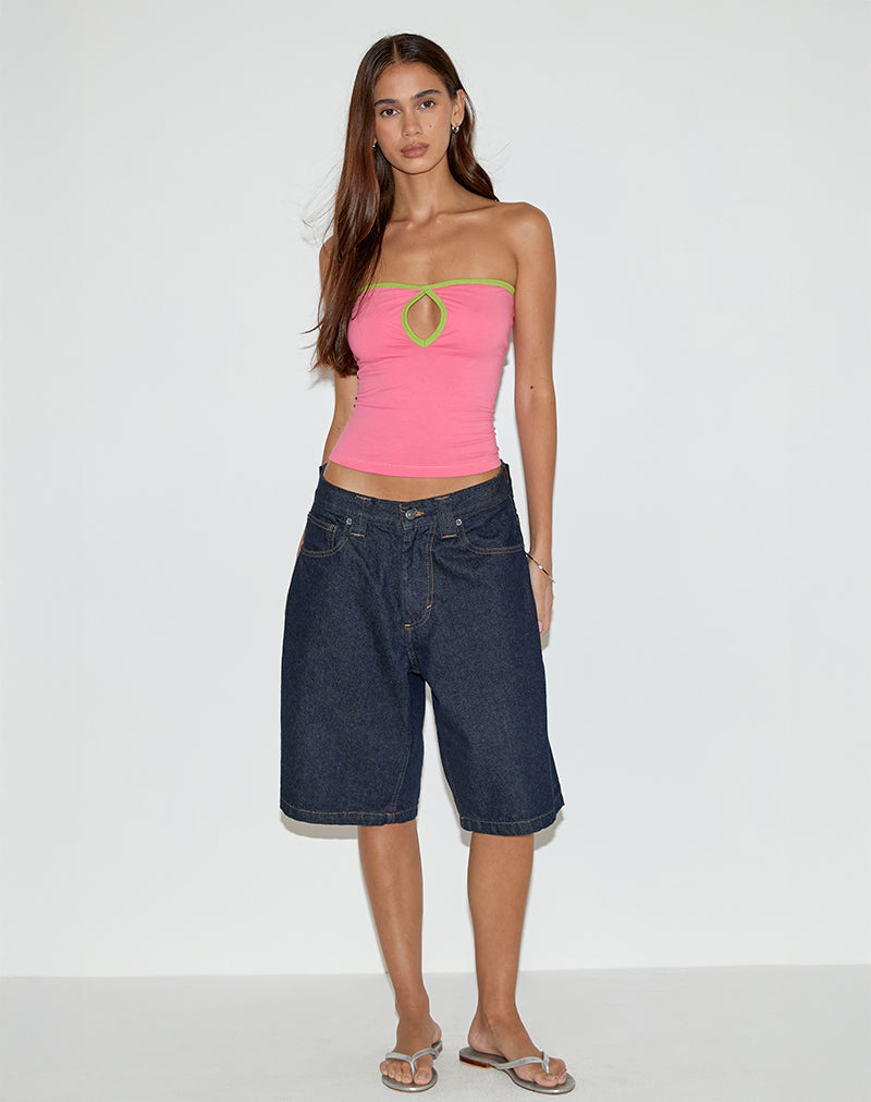 Image of Tiria Cutout Bandeau Top in Bubble Gum mit blattgrüner Bindung