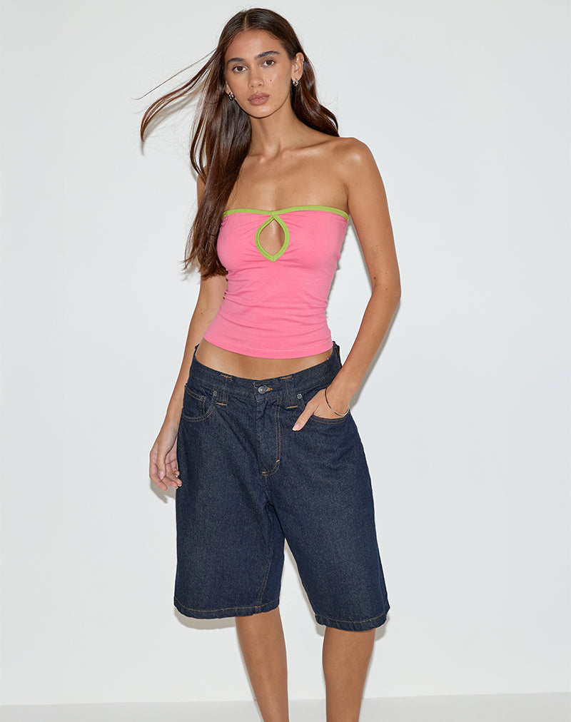 Tiria Cutout Bandeau Top in Bubble Gum mit blattgrüner Bindung