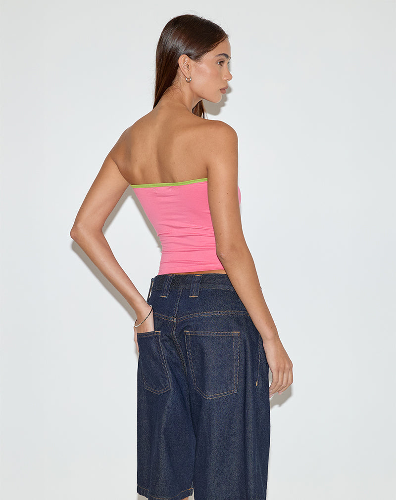 Image of Tiria Cutout Bandeau Top in Bubble Gum mit blattgrüner Bindung