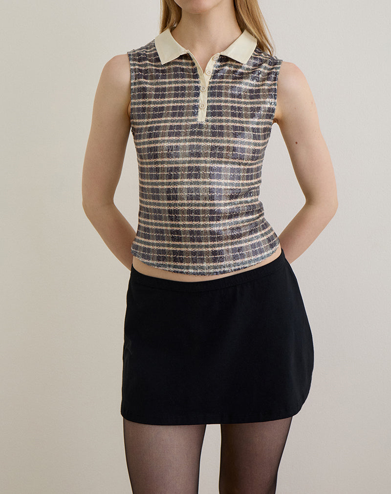 Image of Tisuka Poloshirt aus Pailletten im Vintage-Karo Braun
