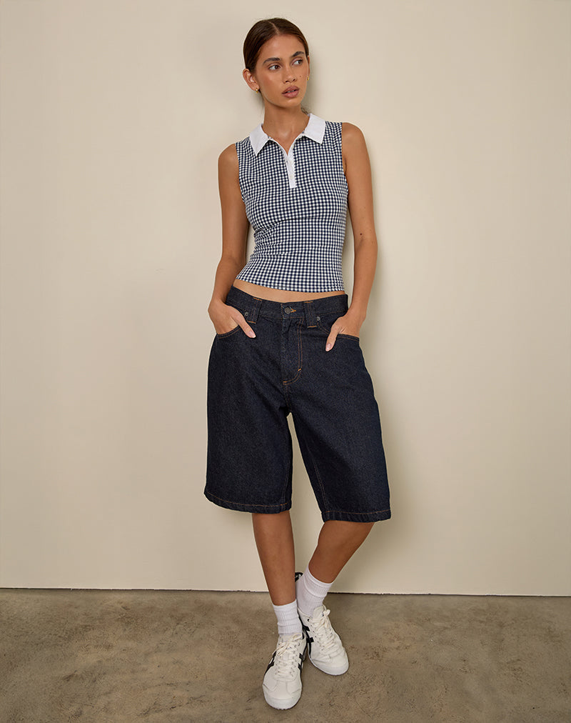 Image of Tisuka Poloshirt aus Seersucker Gingham Navy