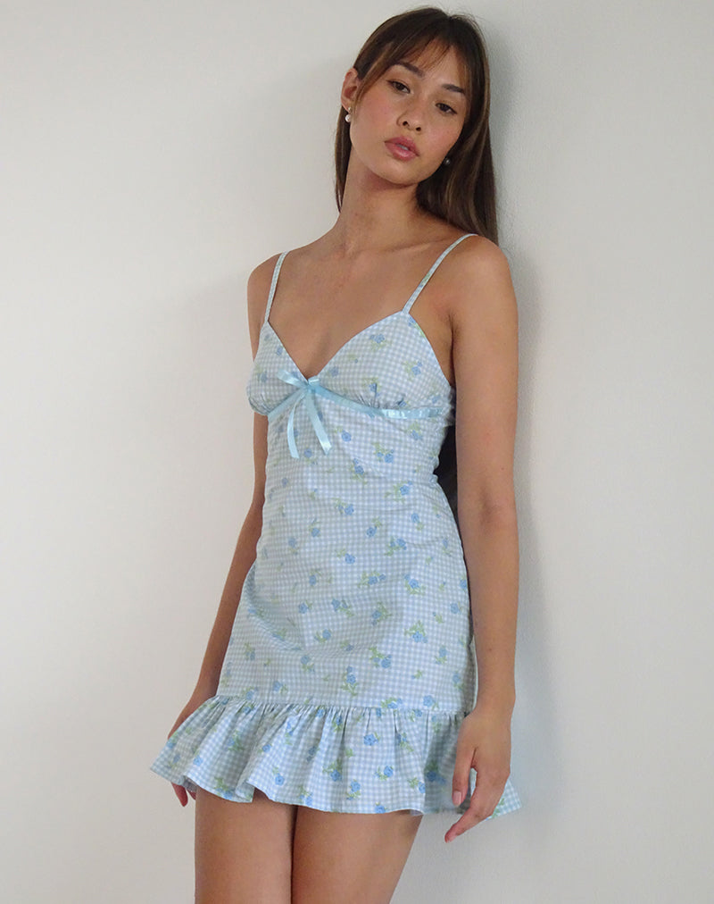 Tivata Minikleid aus blauem Blumengingham