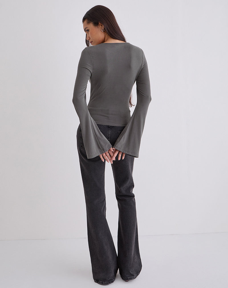 Image of Tiyana Long Sleeve Top in Diamante Flower Dark Grey