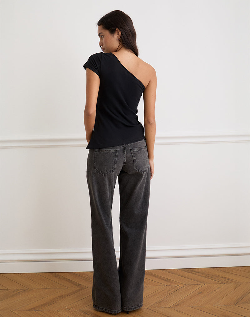 Bild von Tokiwa Asymmetric Shoulder Tee in Schwarz