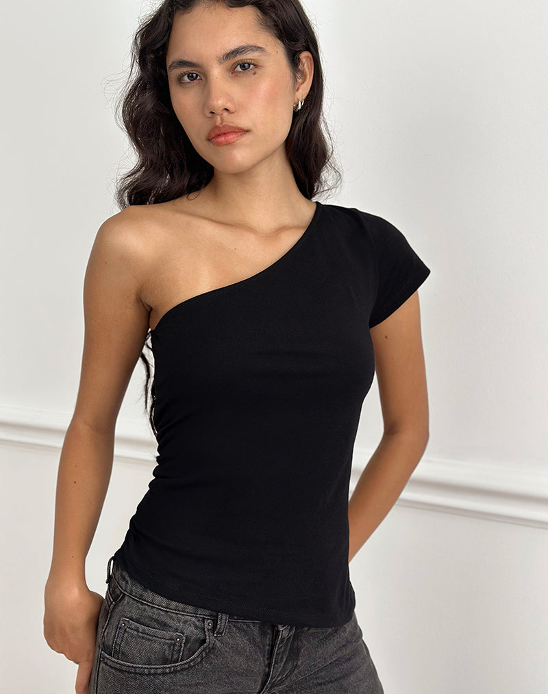 Bild von Tokiwa Asymmetric Shoulder Tee in Schwarz