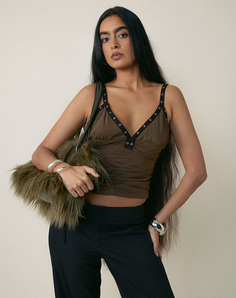 Tolani Cami Top in Heavy Mesh Khaki