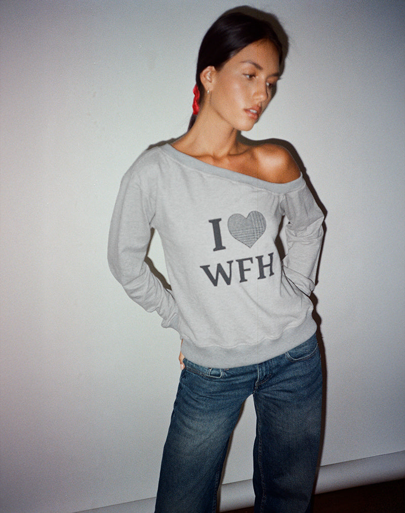 Image of Toria Sweatshirt in Grau meliert mit I Love WFH Grafik