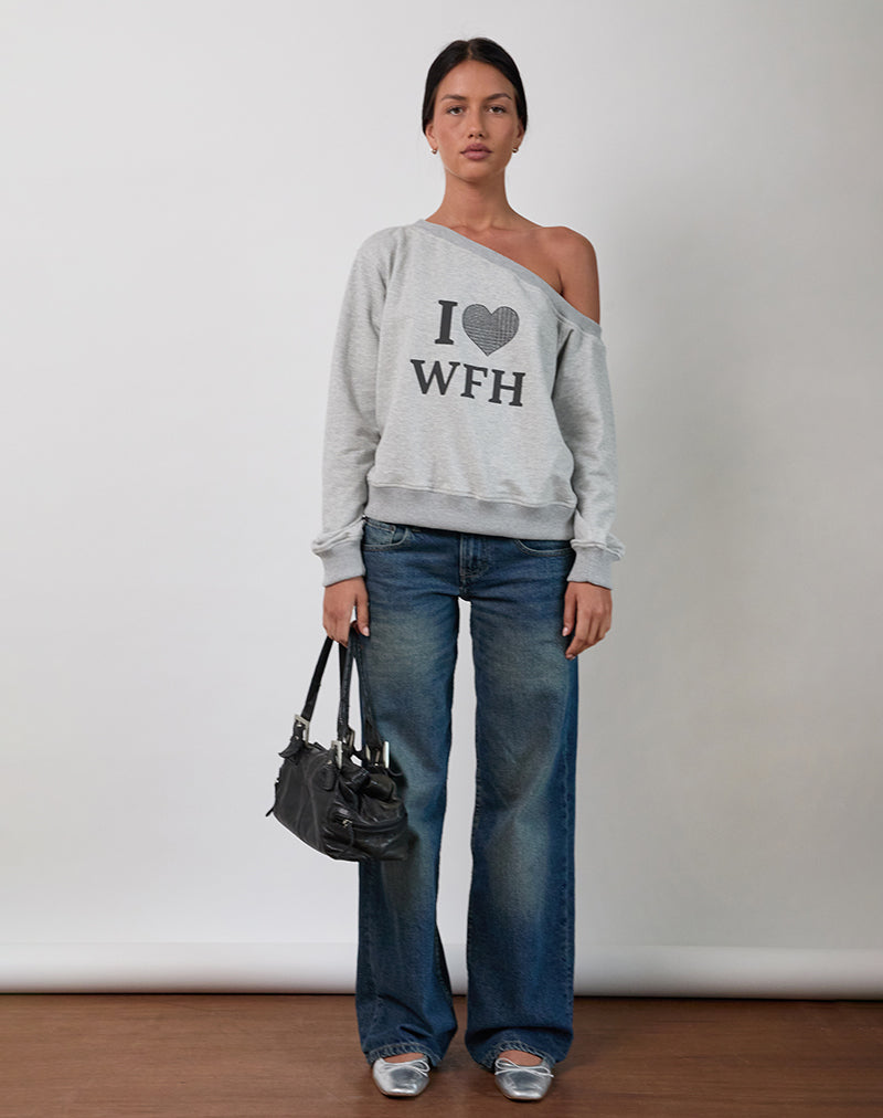 Toria Sweatshirt in Grau meliert mit I Love WFH Grafik