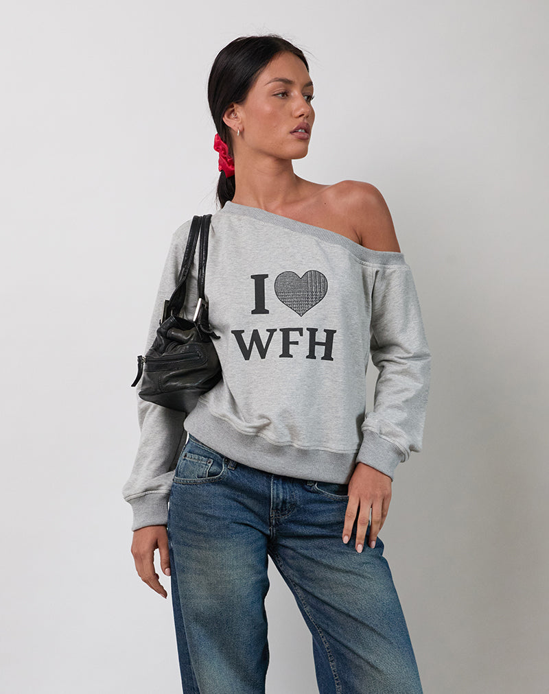 Toria Sweatshirt in Grau meliert mit I Love WFH Grafik