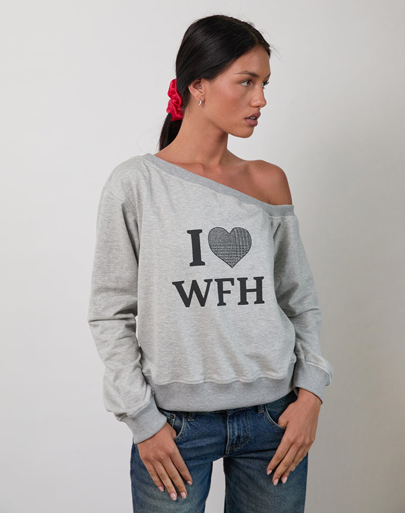 Image of Toria Sweatshirt in Grau meliert mit I Love WFH Grafik