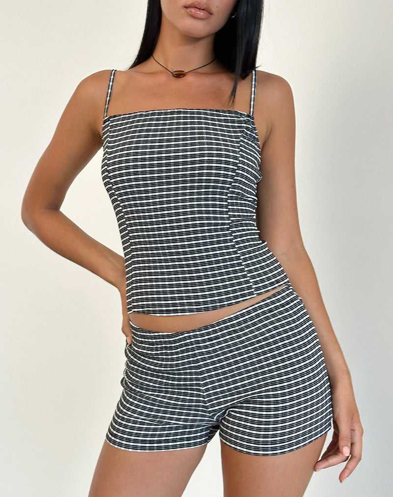 Image of Ghibli Shorts in Crinkle Check Schwarz Grau