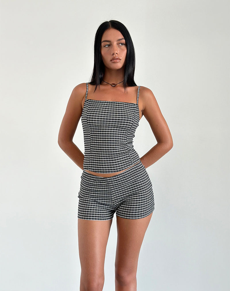 Ghibli Micro Shorts aus Crinkle Check Schwarz Grau